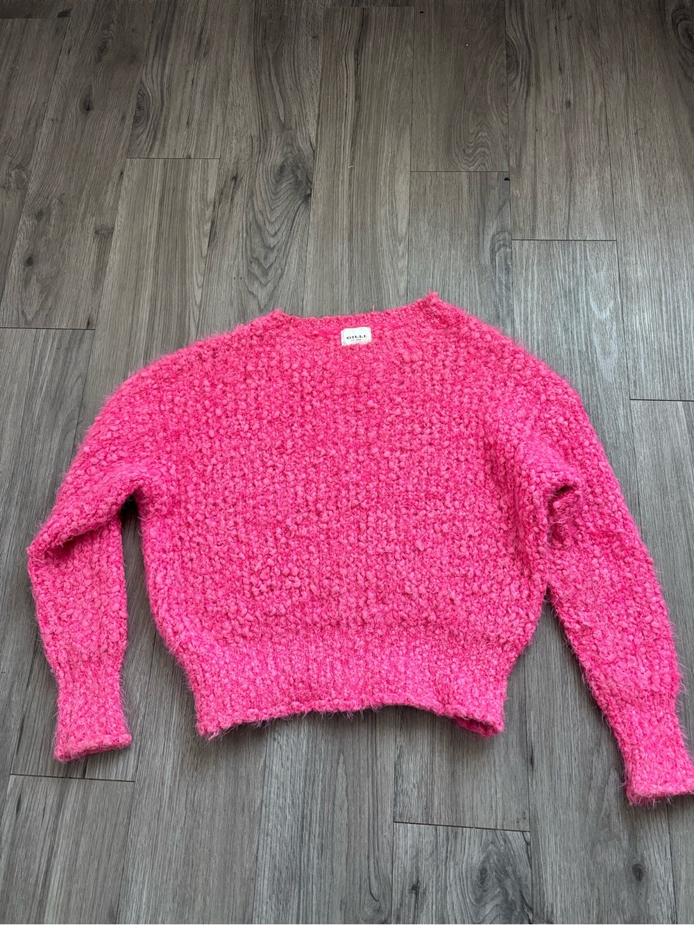 Gilli Bouclé Crewneck Sweater in Hot Pink -Small